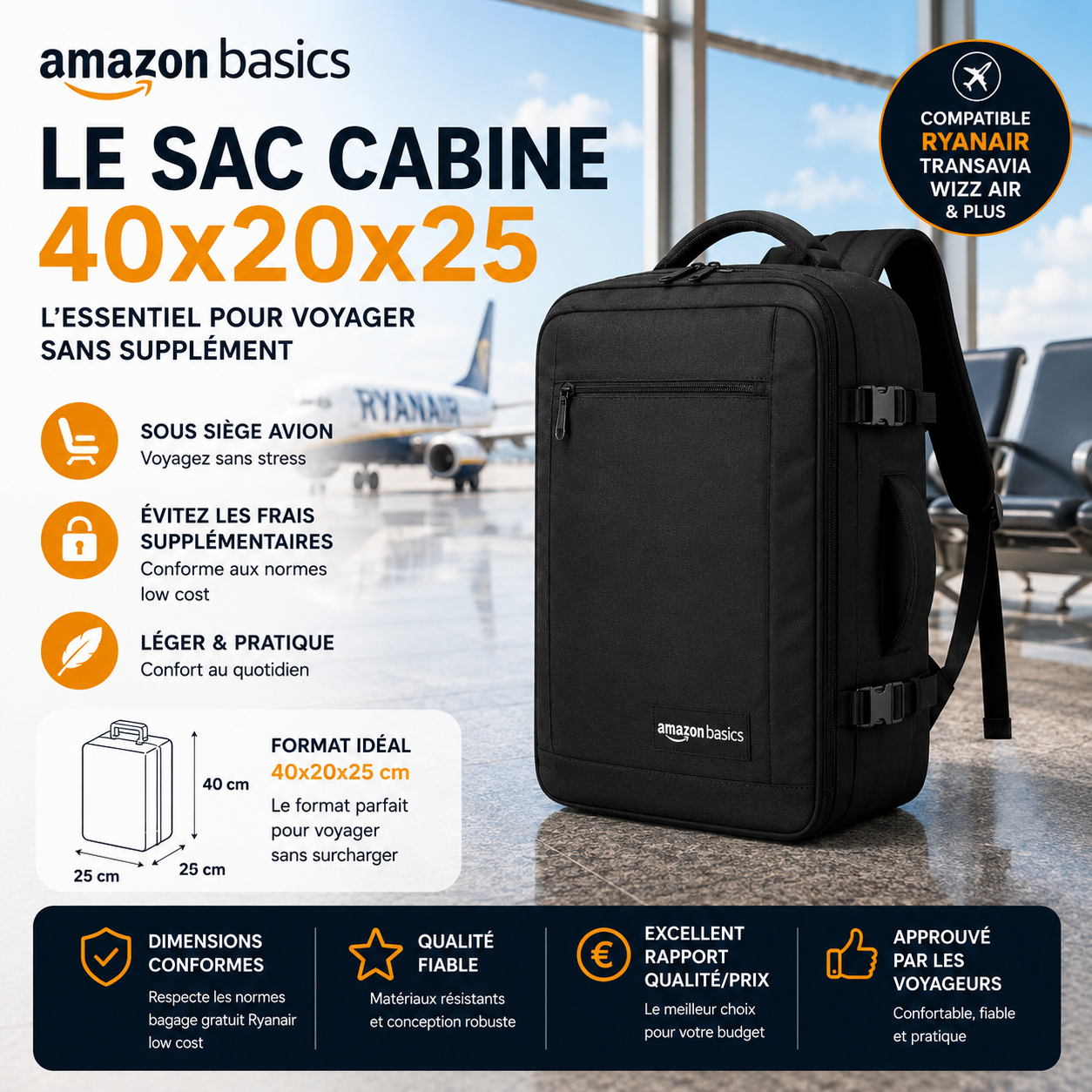 Amazon Basics meilleur sac cabine avion pas cher