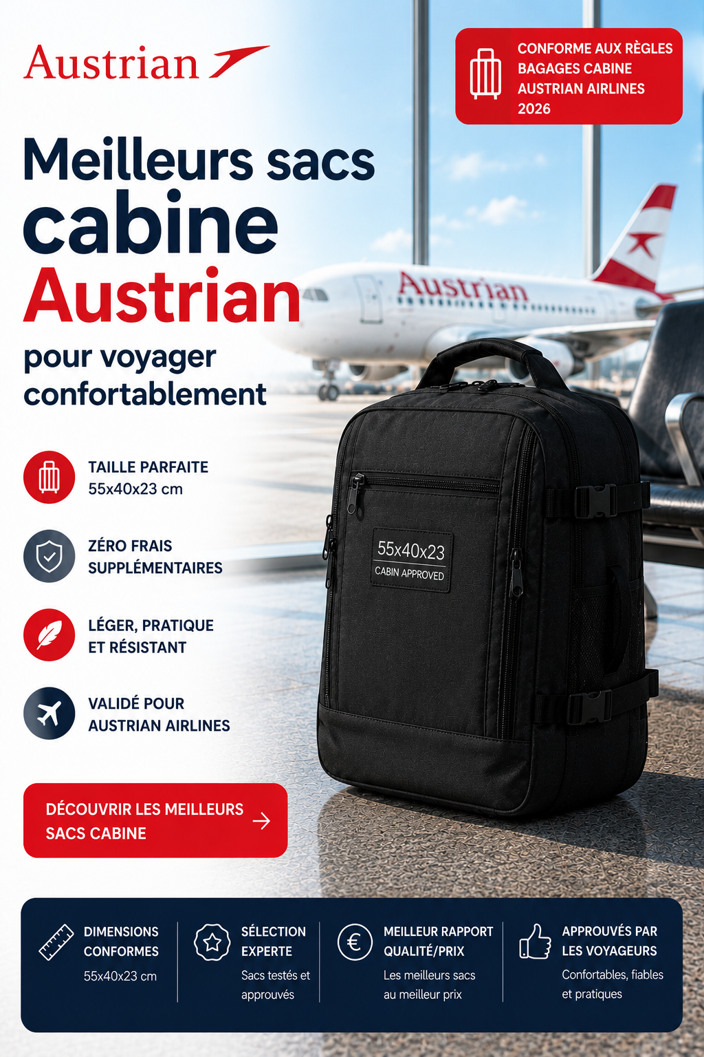Sac cabine Austrian Airlines compatible avion 2026