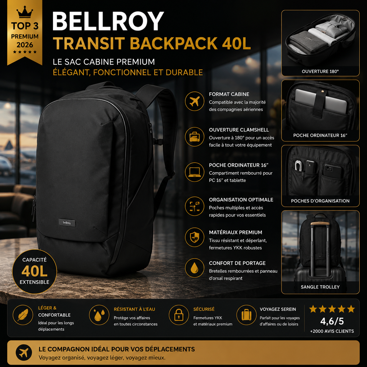 Bellroy sac cabine luxe minimaliste