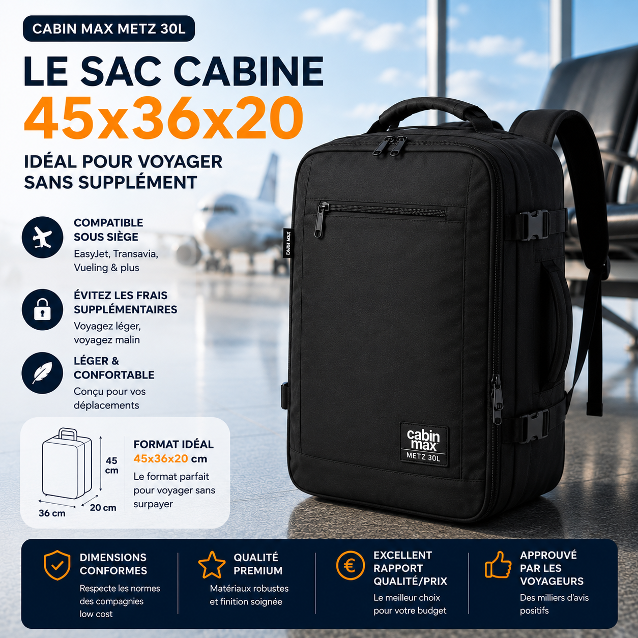 Cabin Max Metz 45x36x20 compatible EasyJet