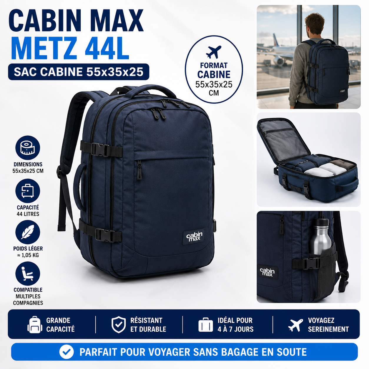 Cabin Max Metz 44L sac cabine 55x35x25
