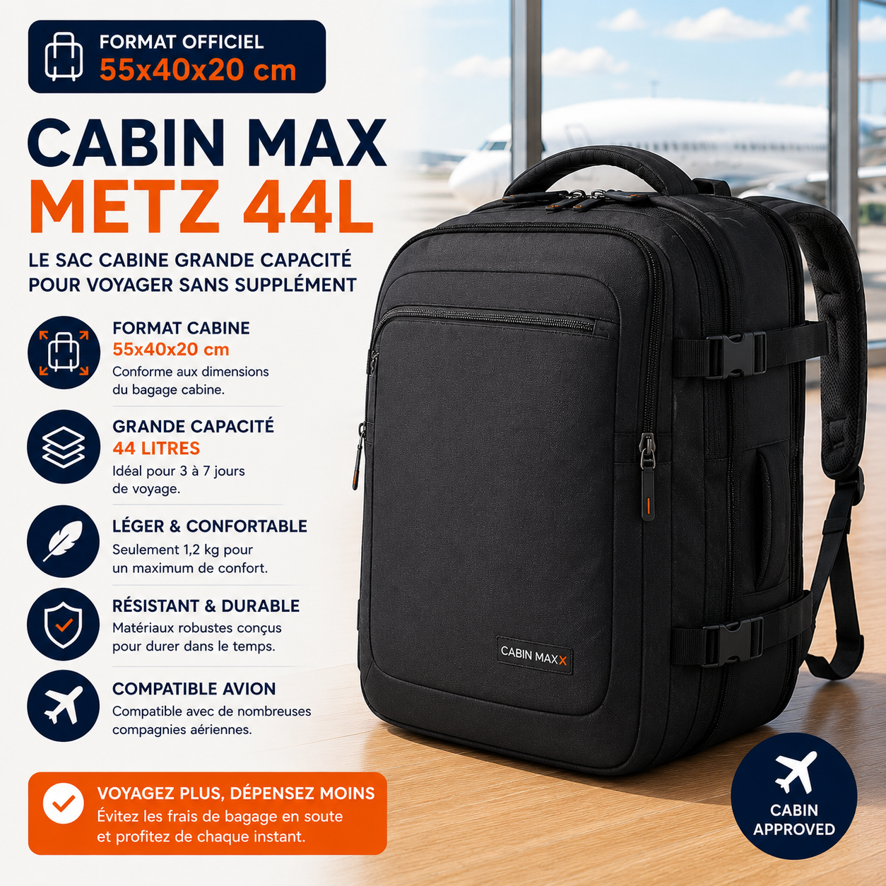 Cabin Max Metz 44L sac cabine 55x40x20