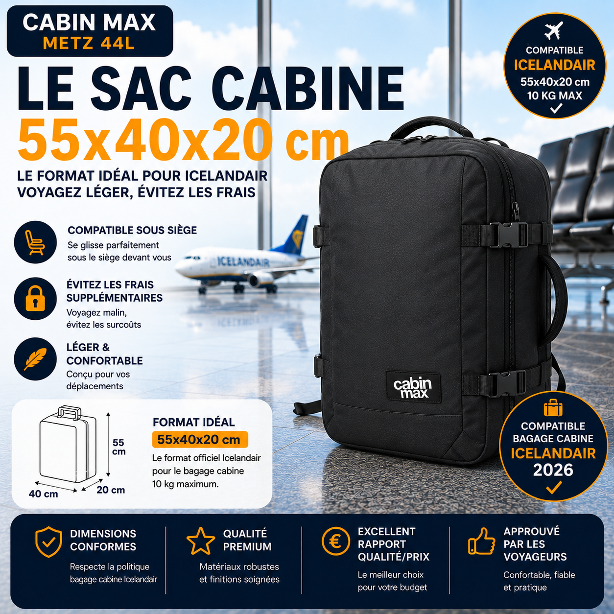 Cabin Max Metz meilleur sac cabine Icelandair 2026