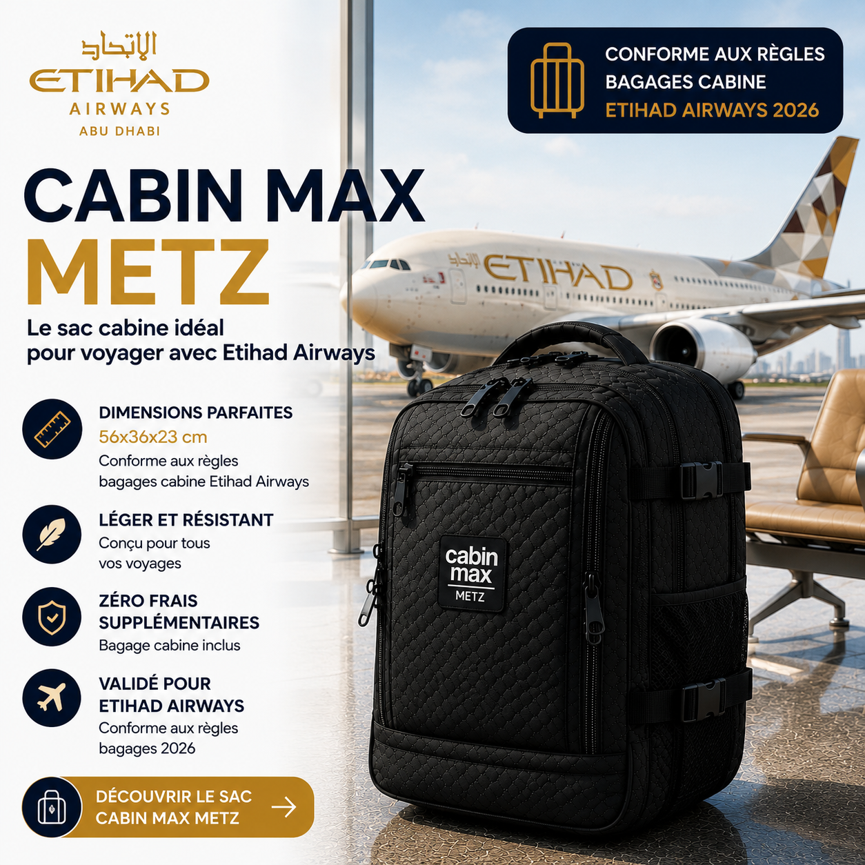 Cabin Max Metz sac cabine compatible Etihad Airways