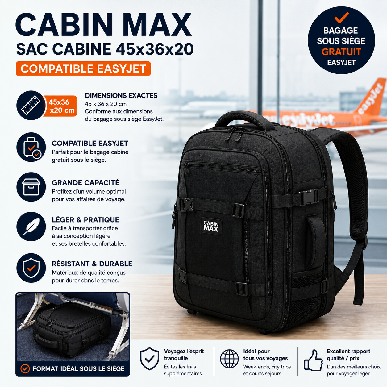 Cabin Max 45x36x20 compatible EasyJet