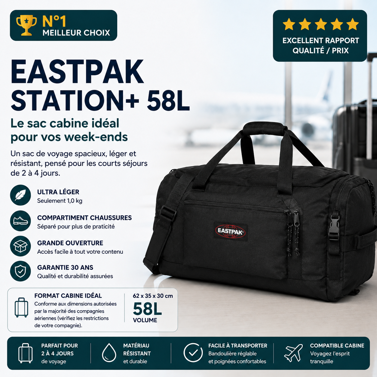 Eastpak Station+ 58L sac week-end grande capacité