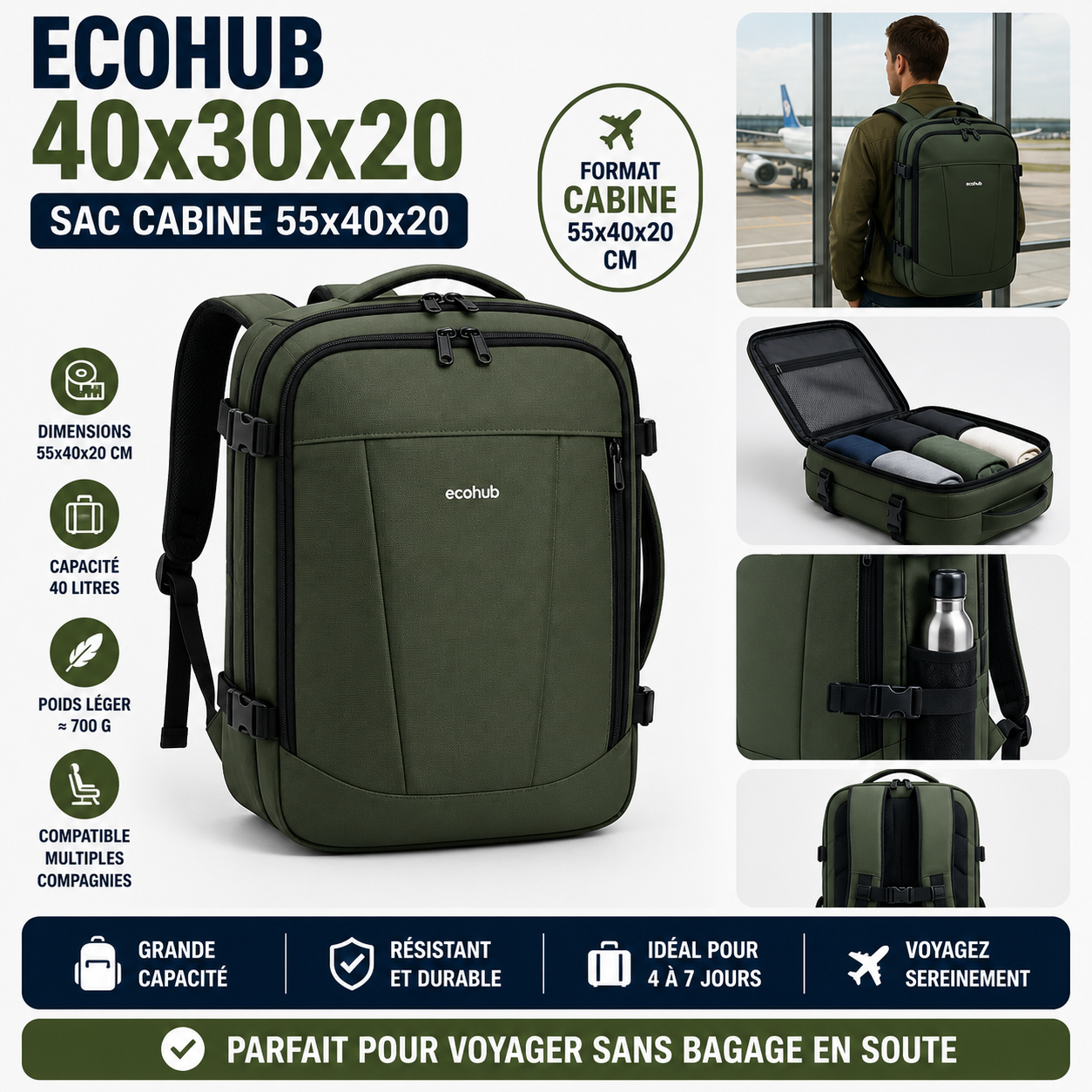Ecohub 40x30x20 sac cabine léger