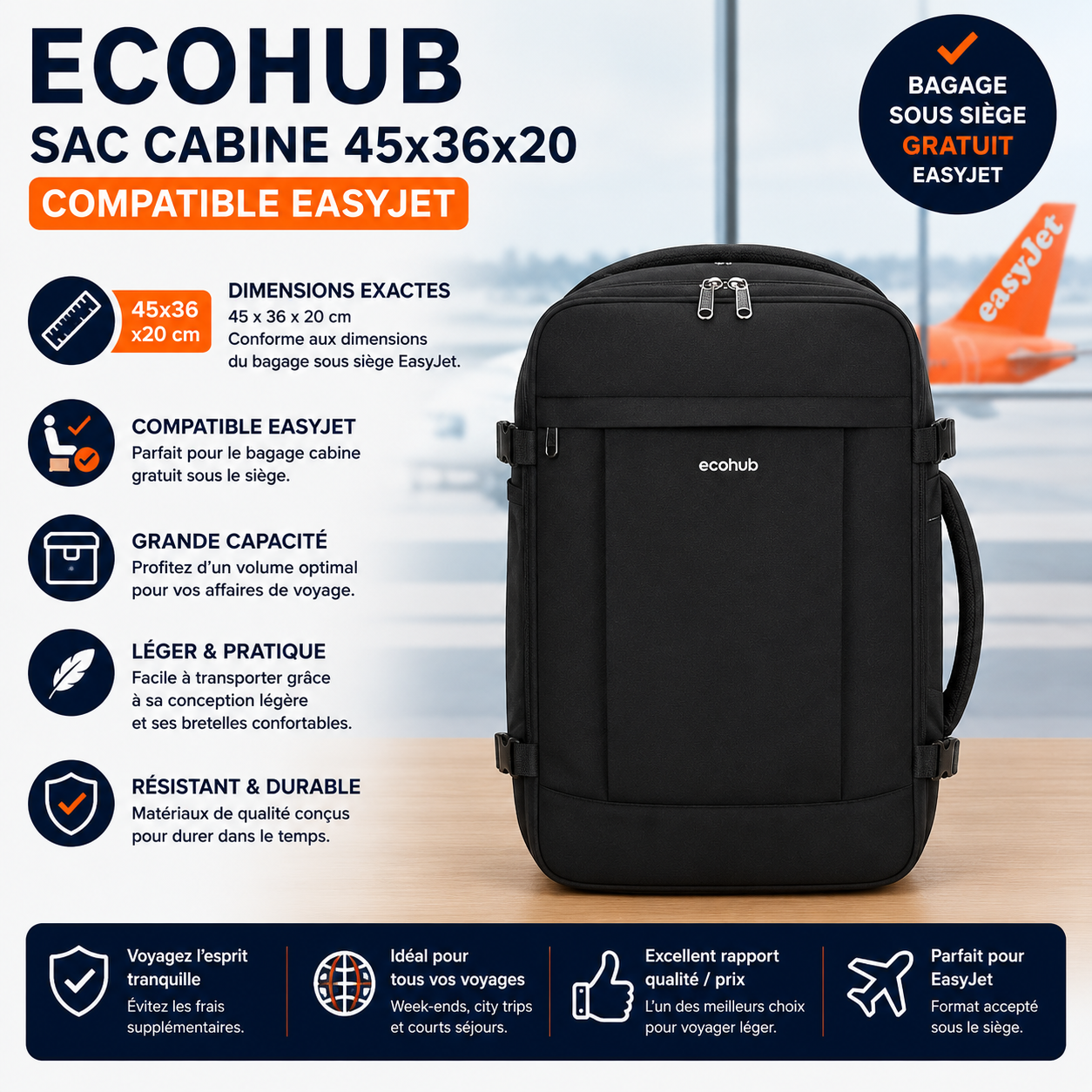 ecohub Travel Backpack 45x36x20 compatible EasyJet