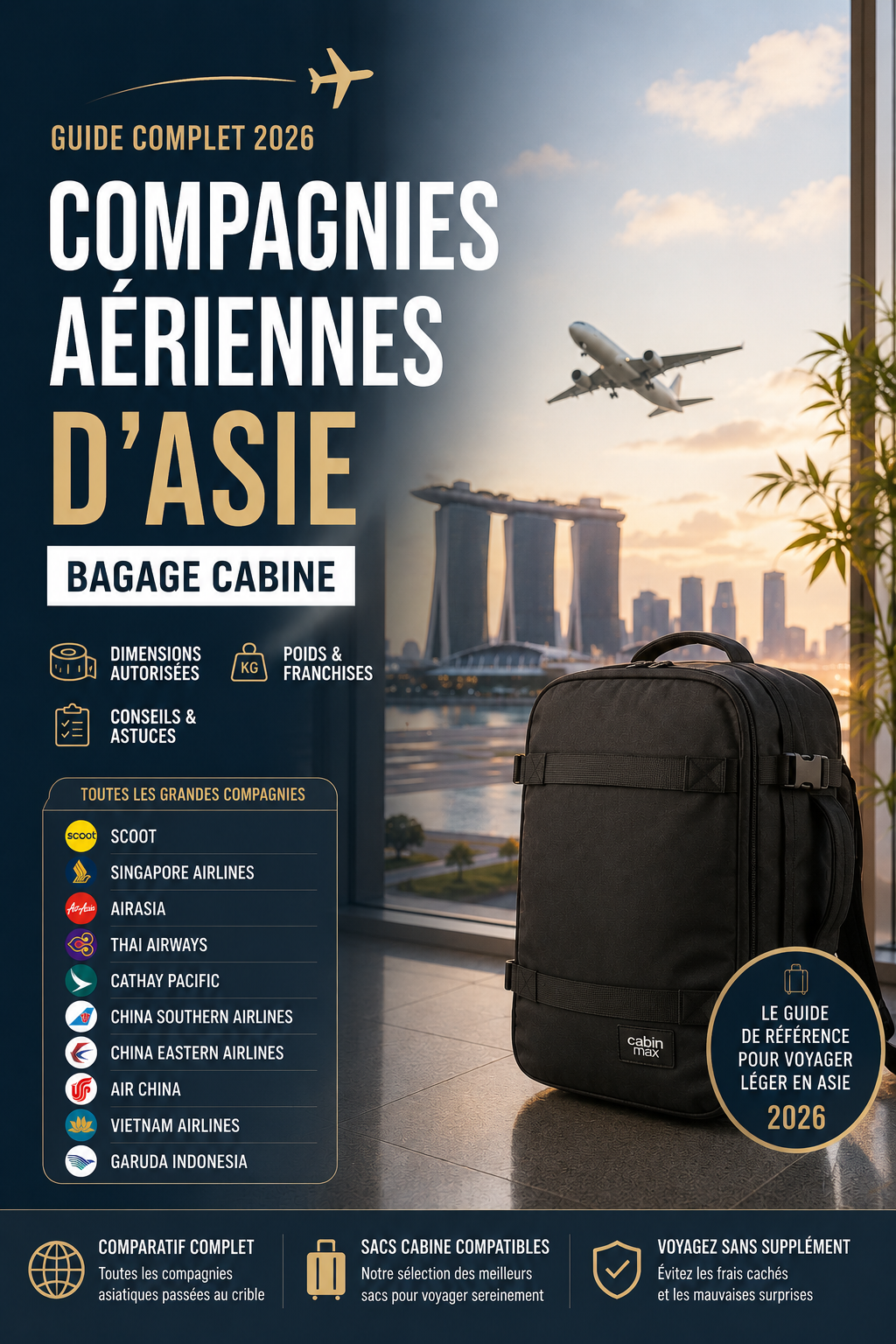 Bagage cabine Asie dimensions compagnies aériennes 2026 comparatif des règles cabine