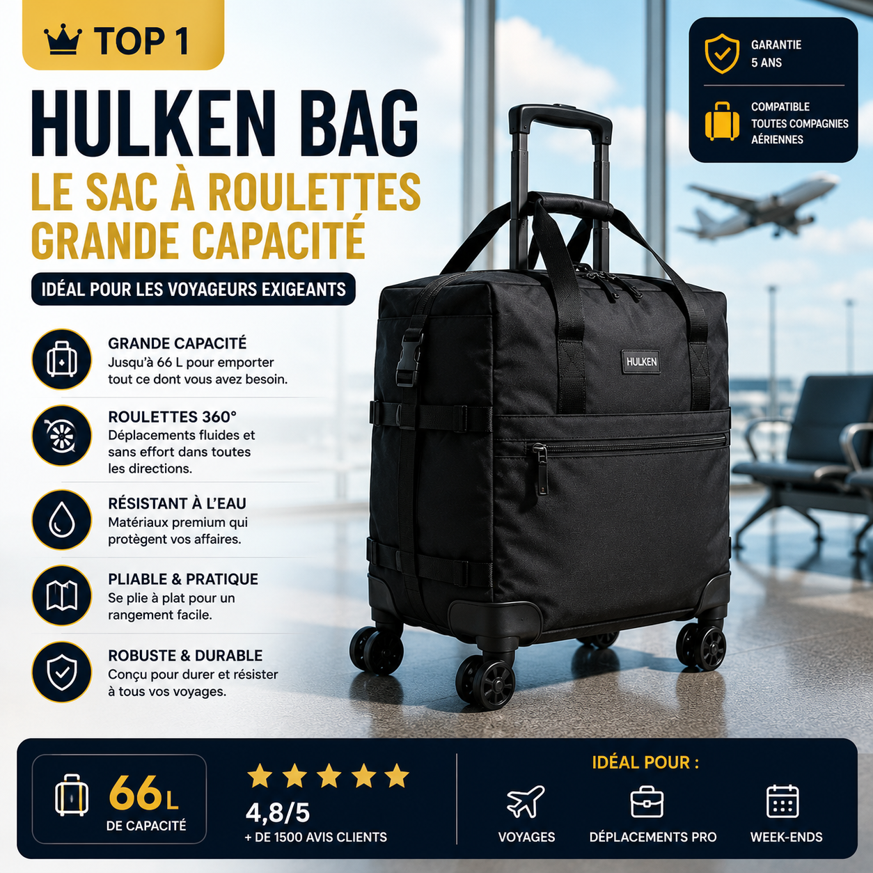 Hulken Bag sac roulant premium voyage avion