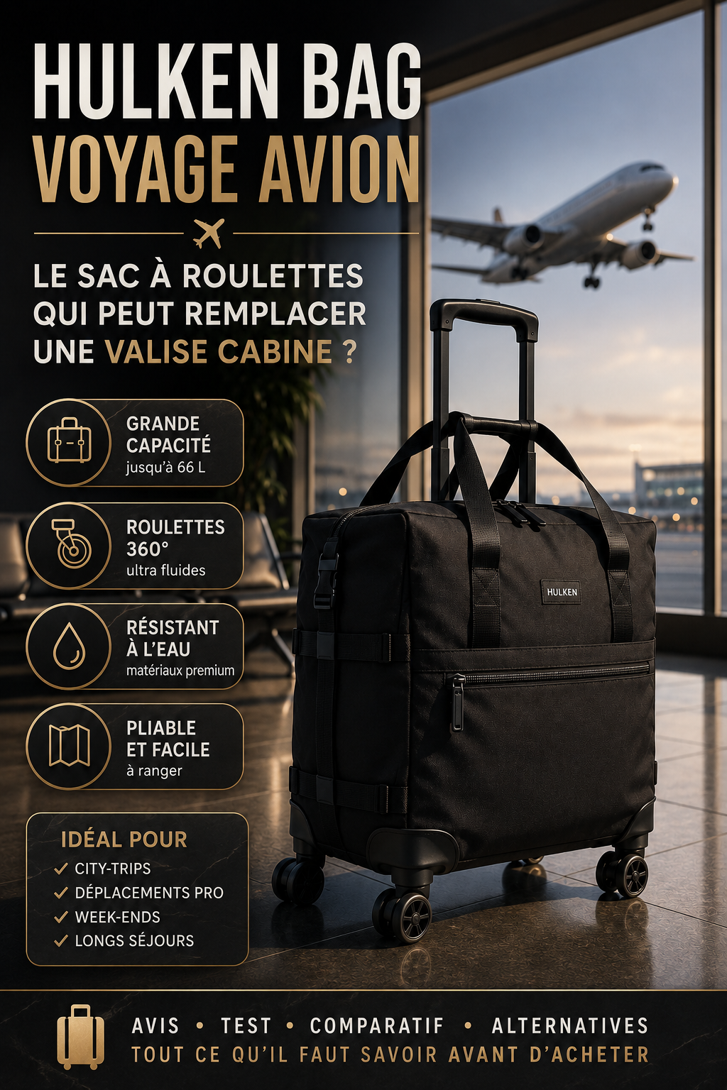 Hulken Bag voyage avion sac roulant premium alternative valise cabine