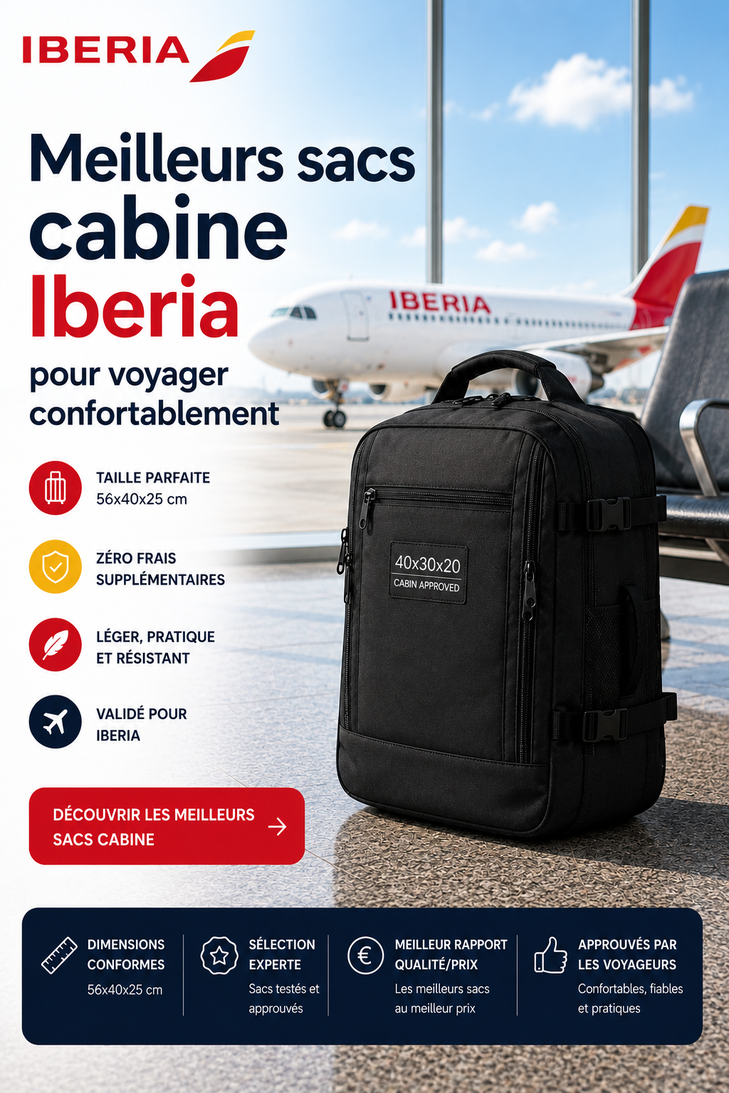 Sac cabine Iberia compatible avion 2026