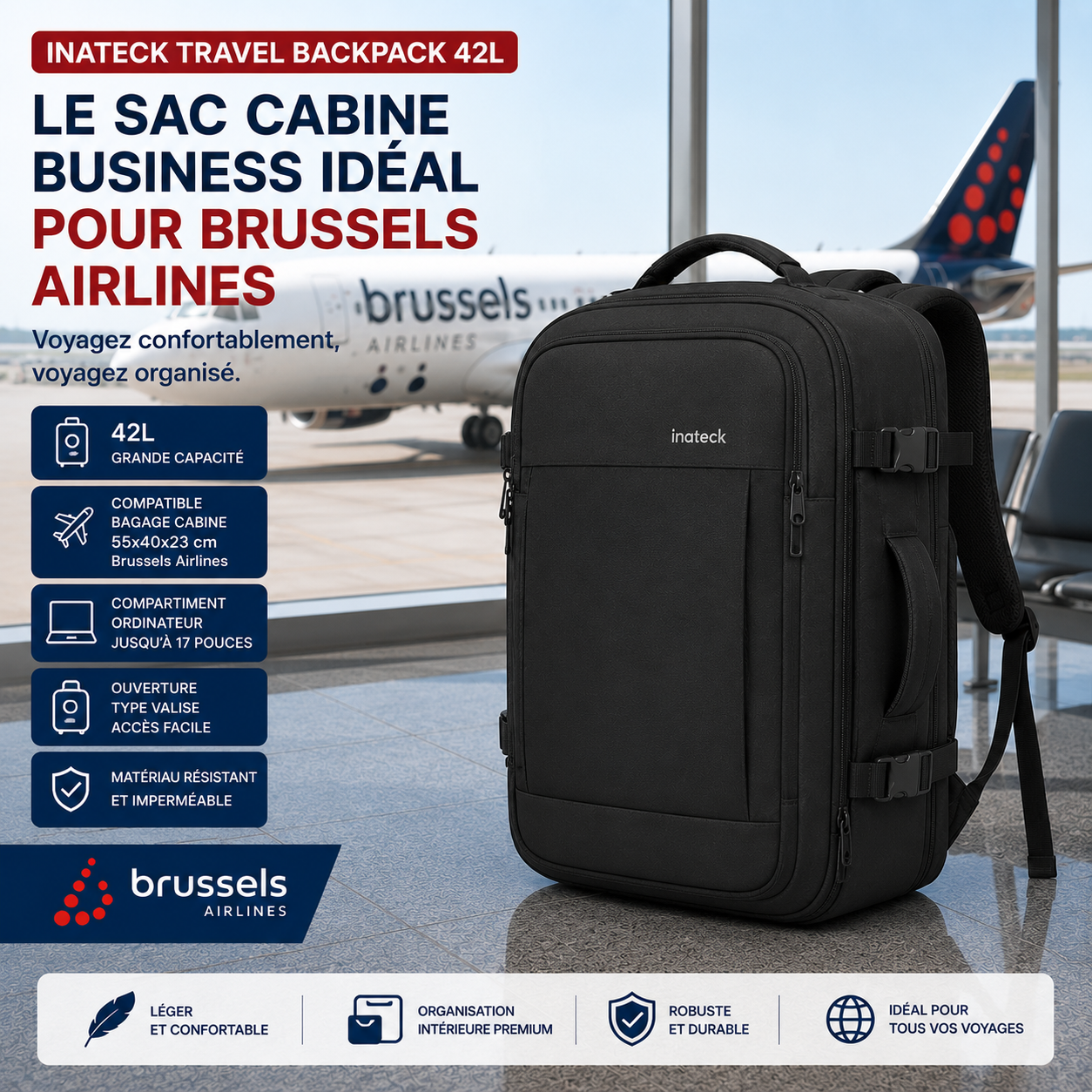 Inateck Travel Backpack 42L Brussels Airlines