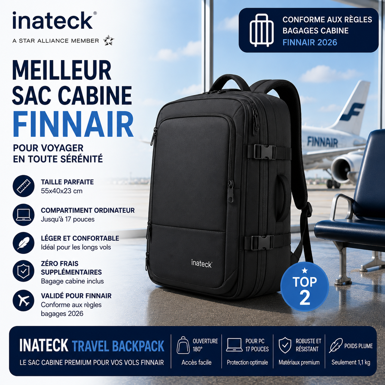 Inateck Travel Backpack compatible Finnair