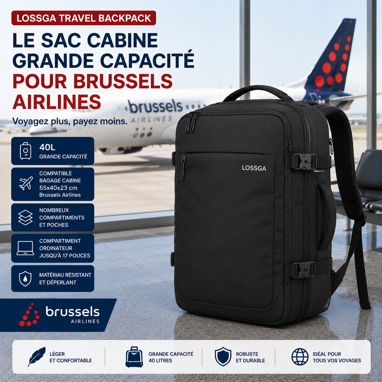 Lossga Travel Backpack Brussels Airlines