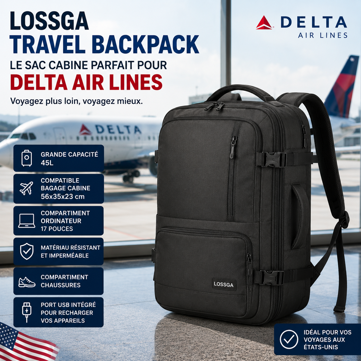 Lossga Travel Backpack Delta Air Lines