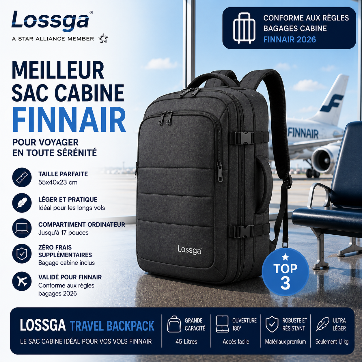Lossga Travel Backpack compatible Finnair