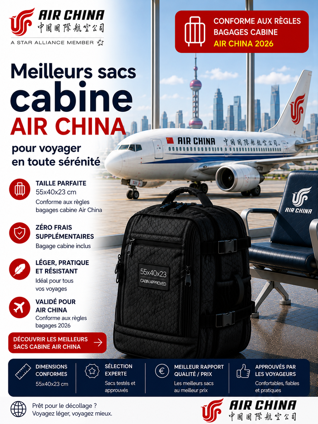 Bagage cabine Air China 2026 dimensions poids autorisé et sac cabine compatible