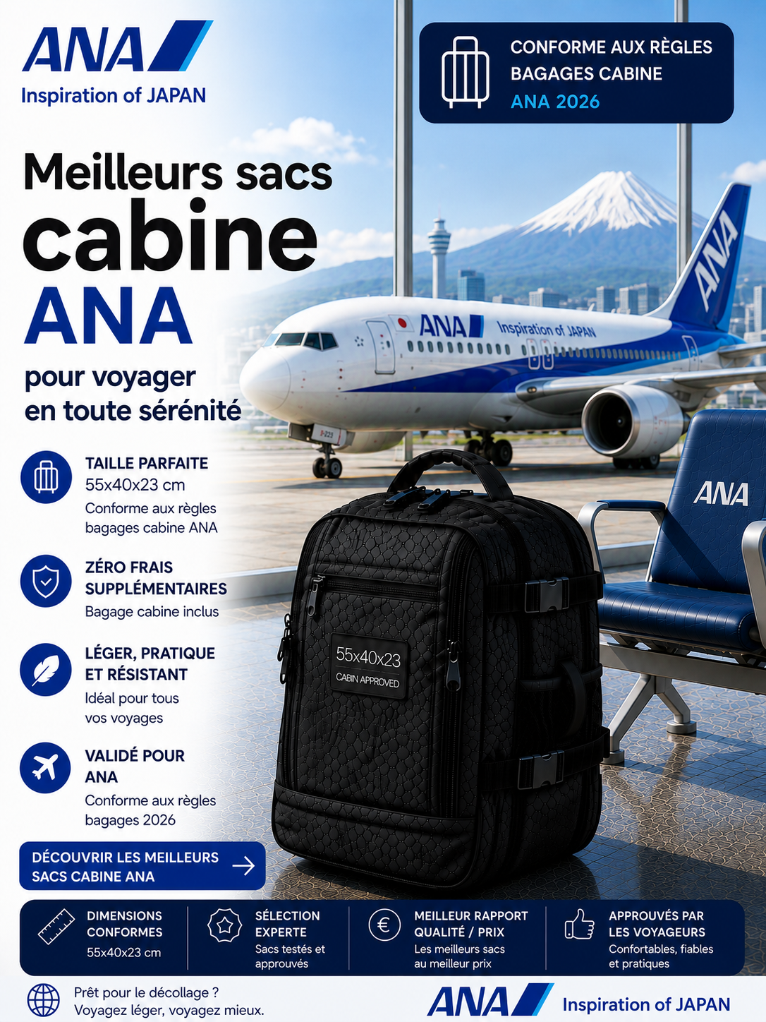 Bagage cabine ANA All Nippon Airways 2026 dimensions poids autorisé et sac cabine compatible