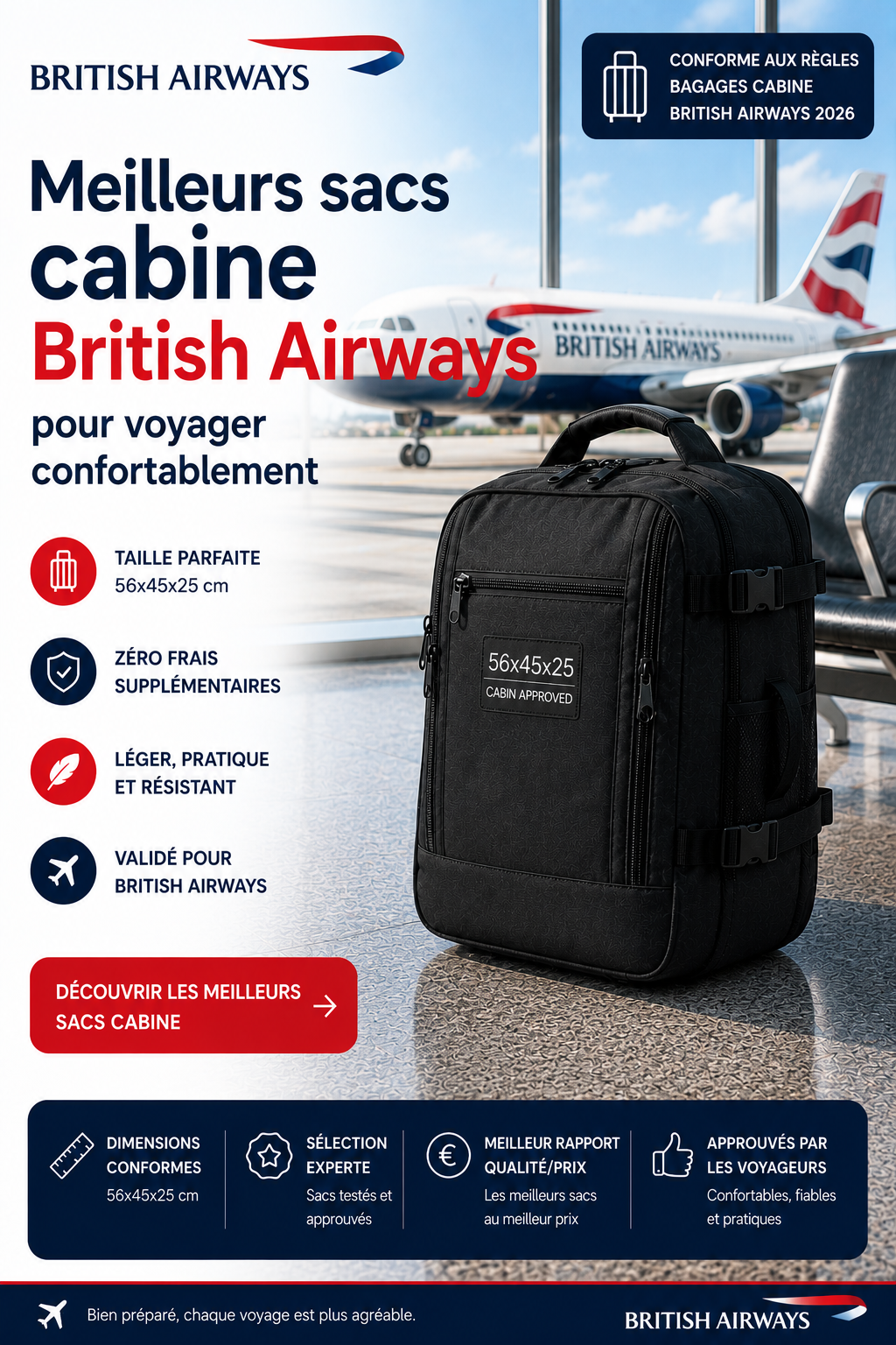 Sac cabine British Airways compatible cabine avion