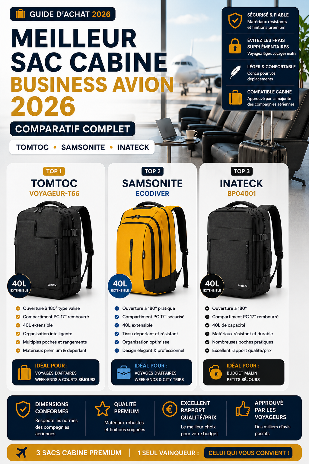 Sac cabine premium avion élégant compatible Ryanair EasyJet Transavia