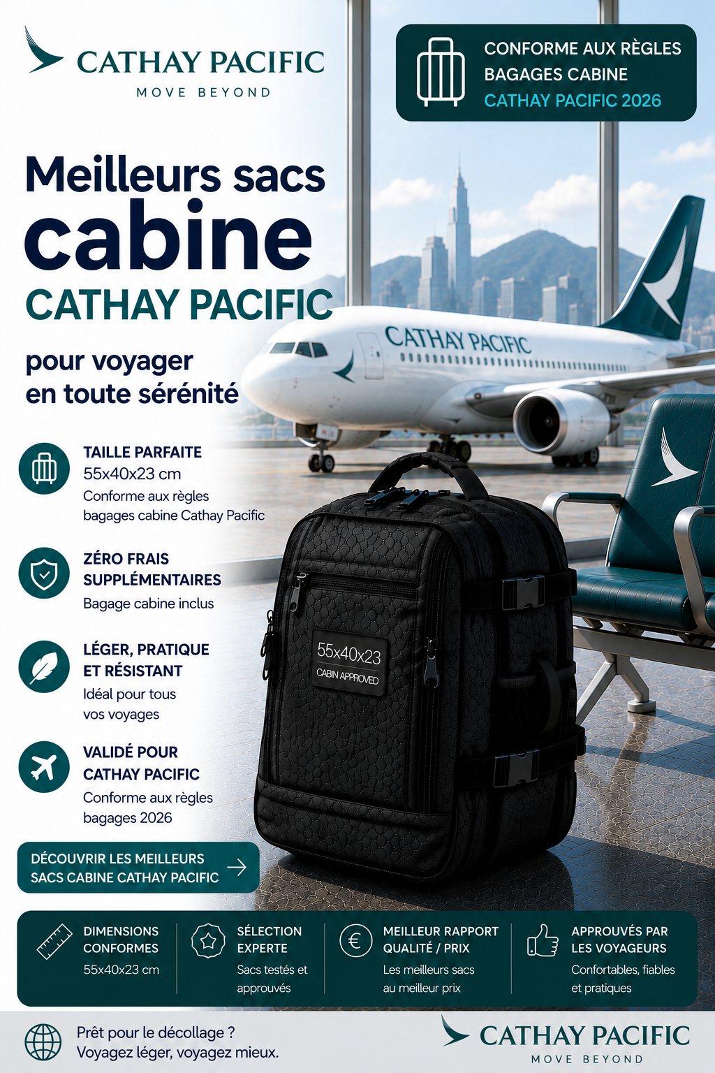 Bagage cabine Cathay Pacific 2026 dimensions poids autorisé et sac cabine compatible