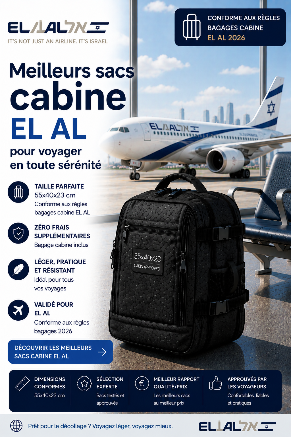 Sac cabine El Al compatible cabine avion Israël