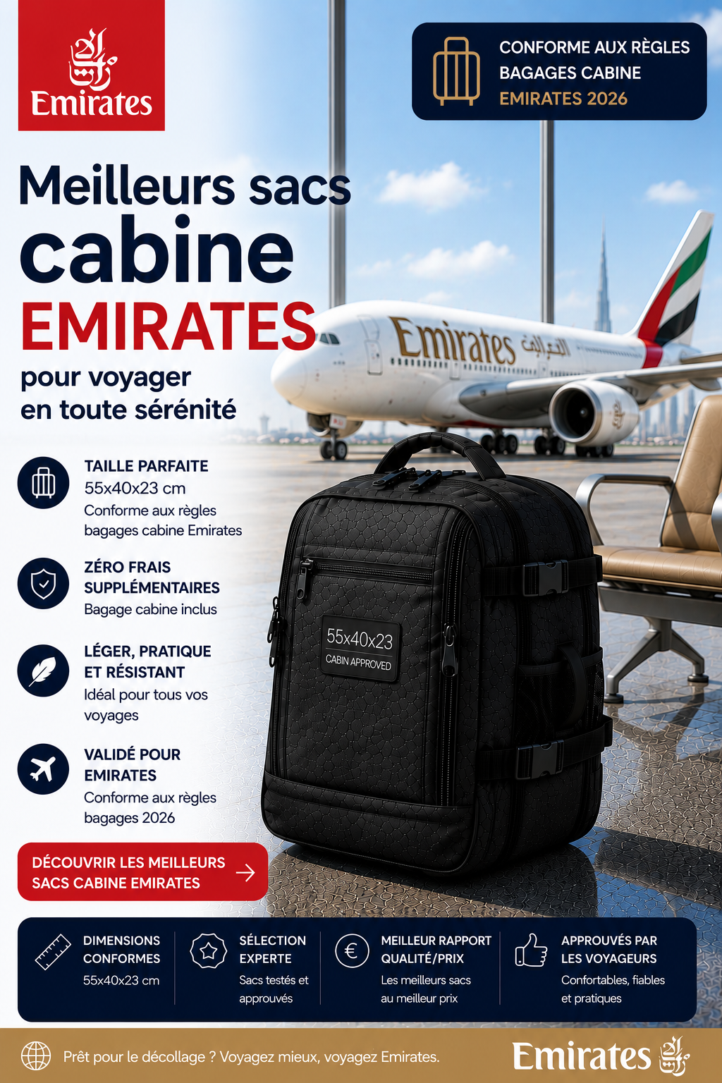 Sac cabine Emirates compatible cabine avion