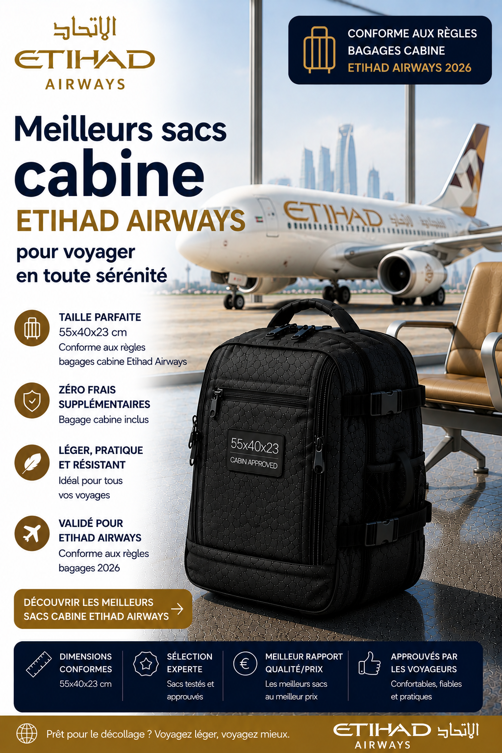 Sac cabine Etihad Airways compatible cabine avion