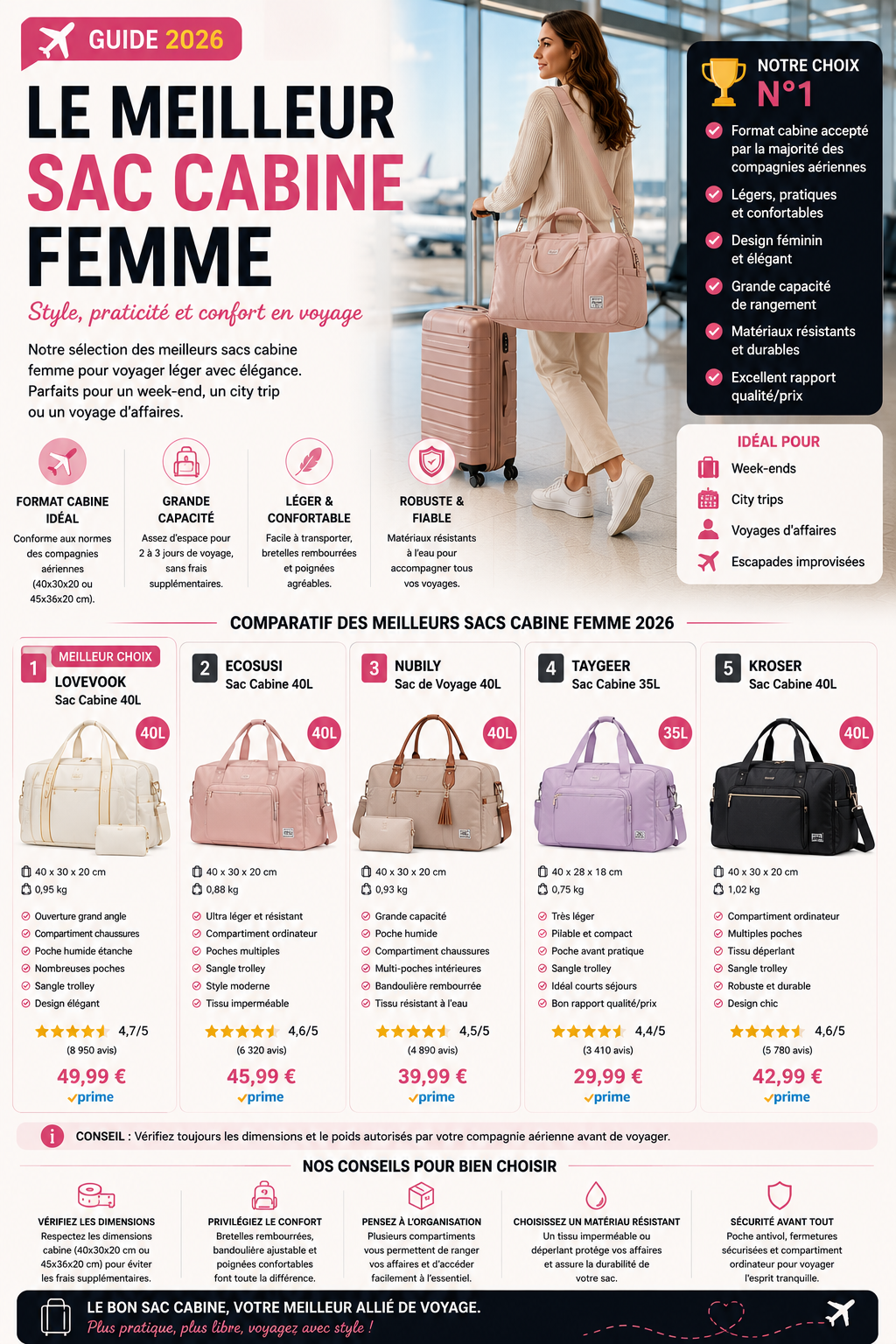 Sac cabine femme élégant compatible avion
