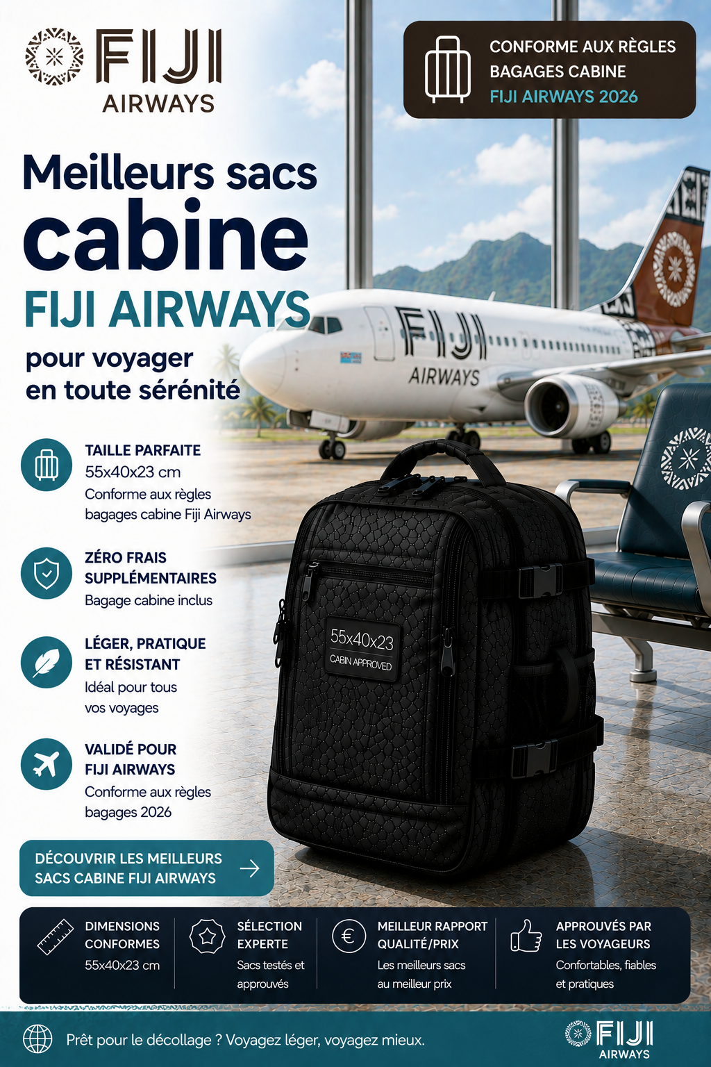 Bagage cabine Fiji Airways 2026 dimensions poids autorisé et sac cabine compatible