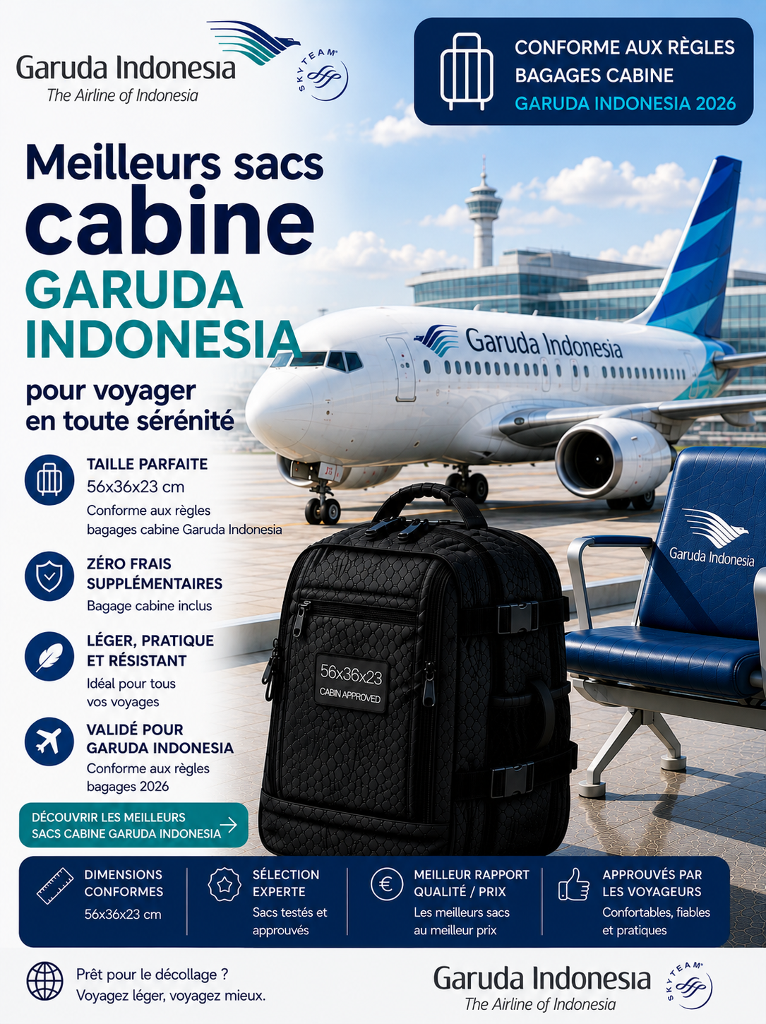 Bagage cabine Garuda Indonesia 2026 dimensions poids autorisé et sac cabine compatible