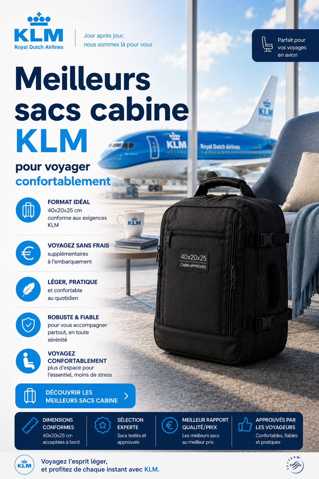 Sac cabine KLM compatible cabine avion