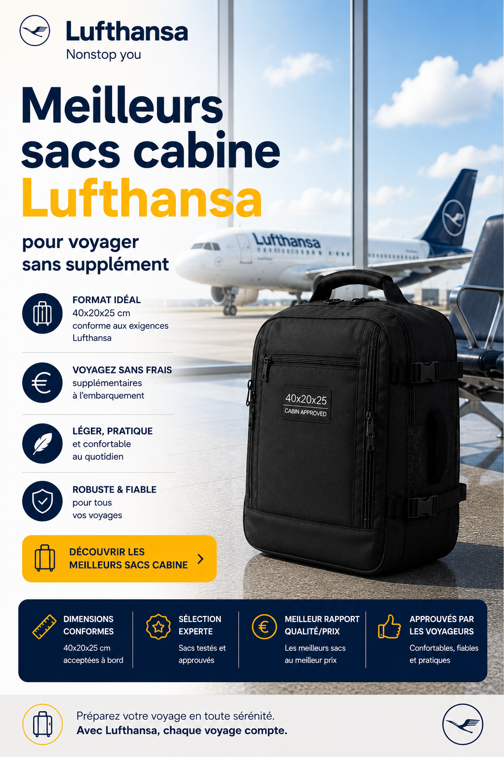 Sac cabine Lufthansa compatible cabine avion