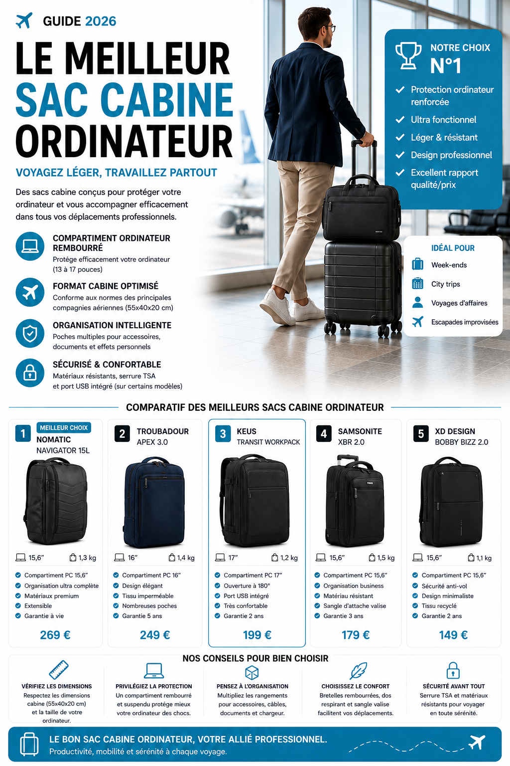 Sac cabine ordinateur compatible avion