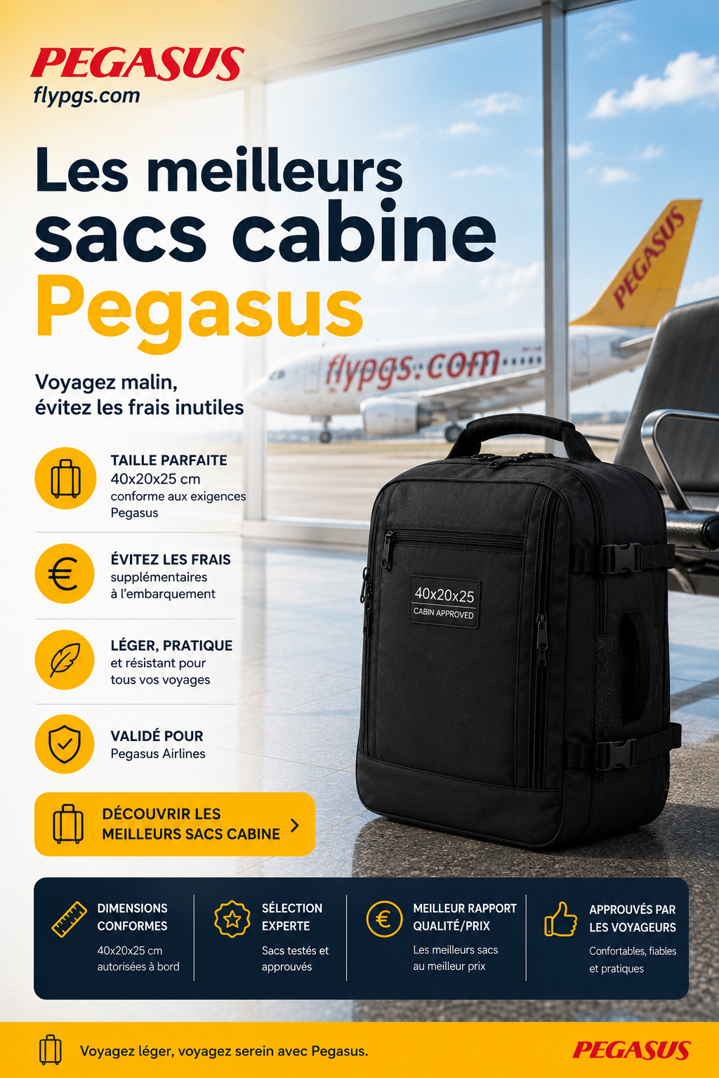 Sac cabine Pegasus Airlines compatible avion 2026