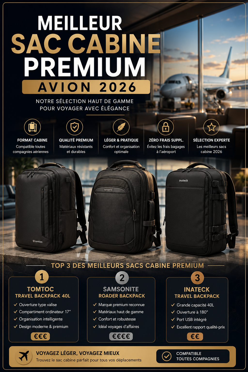 Sac cabine premium avion élégant compatible Ryanair EasyJet Transavia