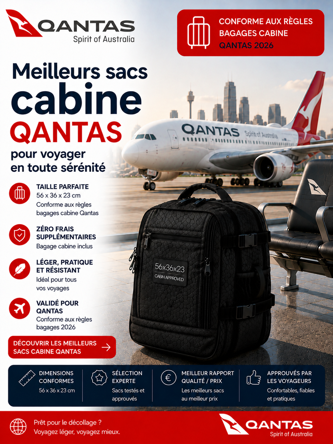 Bagage cabine Qantas 2026 dimensions poids autorisé et sac cabine compatible