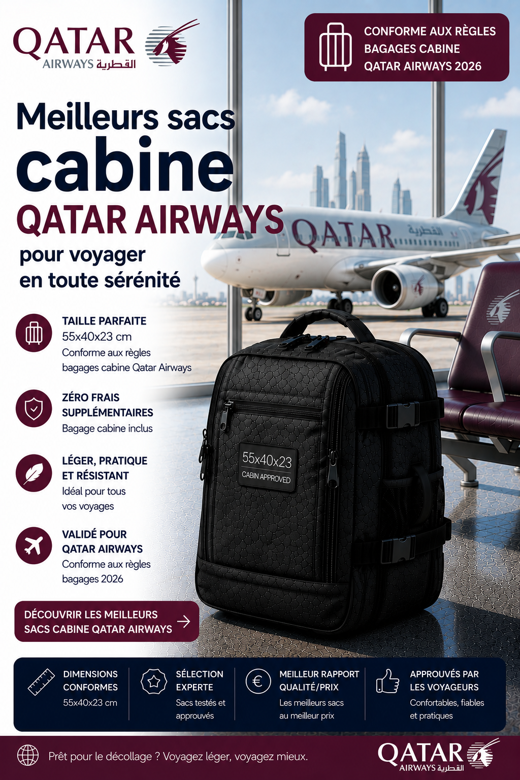 Sac cabine Qatar Airways compatible avion
