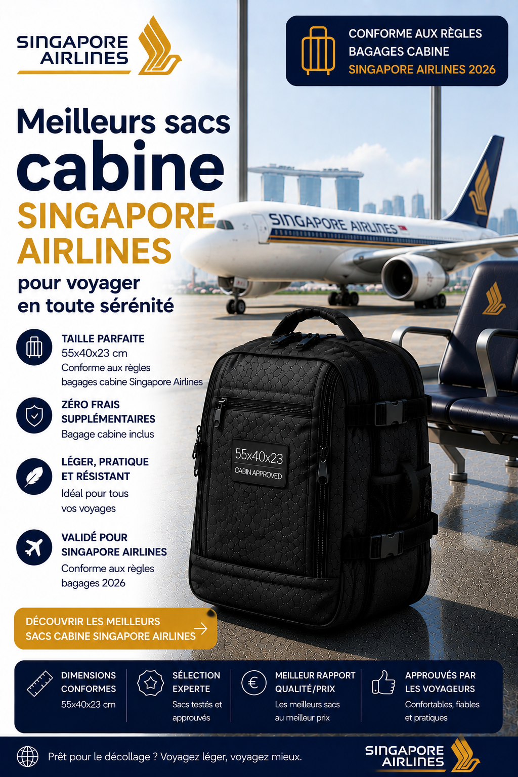 Sac cabine Singapore Airlines compatible cabine avion