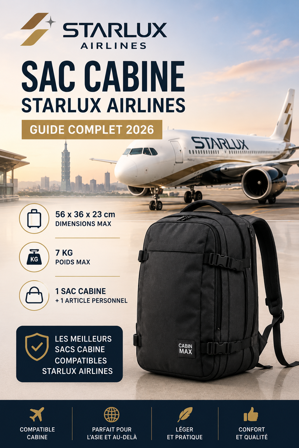 Bagage cabine STARLUX Airlines 2026 dimensions poids autorisé et sac cabine compatible
