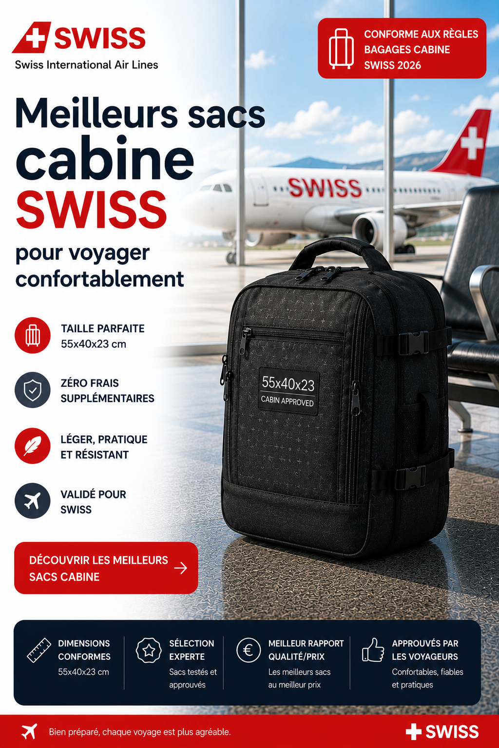 Sac cabine Swiss compatible cabine avion