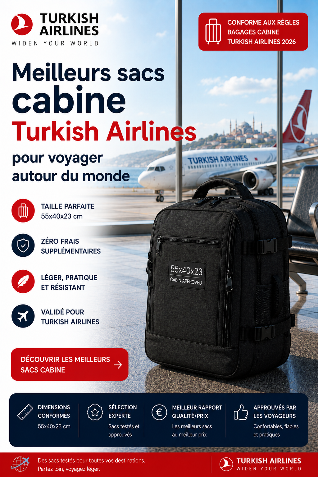 Sac cabine Turkish Airlines compatible cabine avion