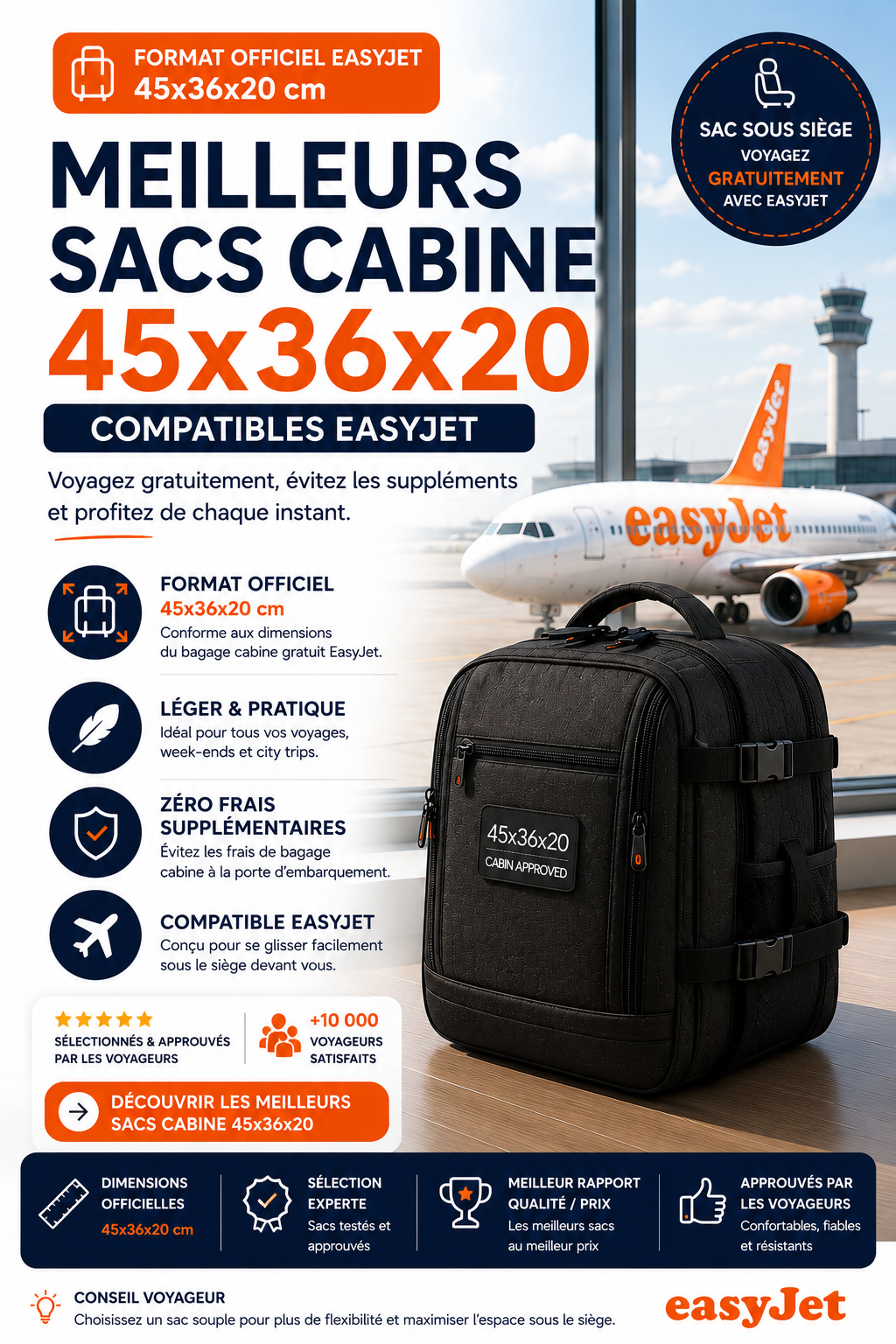 Sac cabine 45x36x20 compatible EasyJet