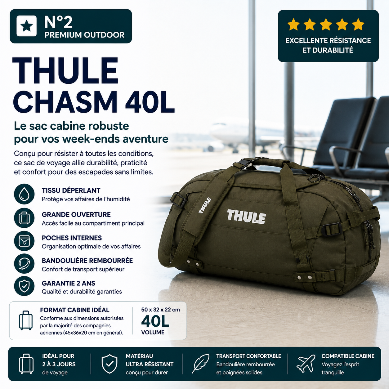 Thule Chasm 40L sac cabine week-end