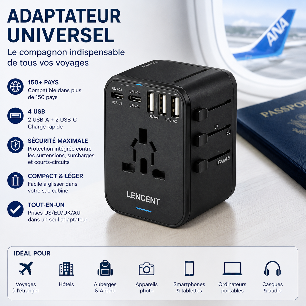 Adaptateur universel pour voyager avec ANA
