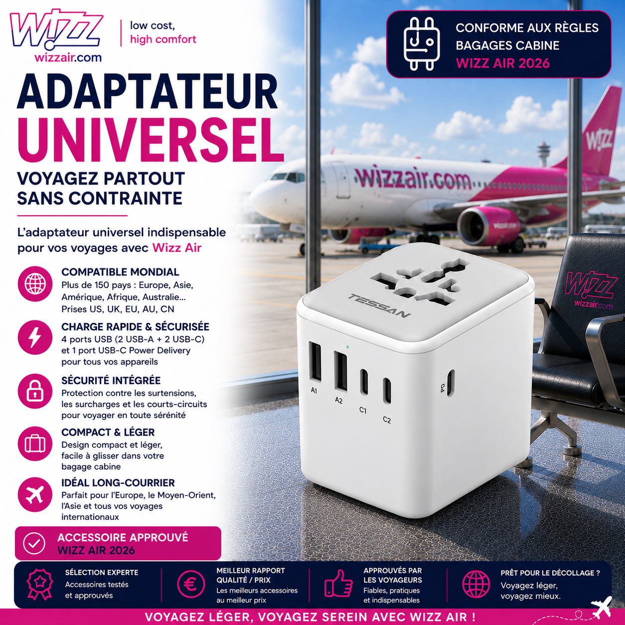 Meilleur adaptateur universel pour voyager avec Wizz Air