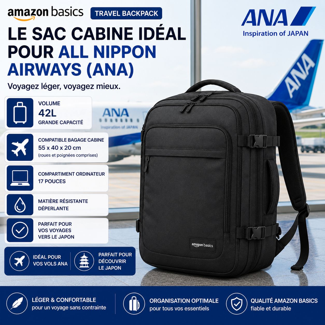 Amazon Basics Travel Backpack compatible ANA