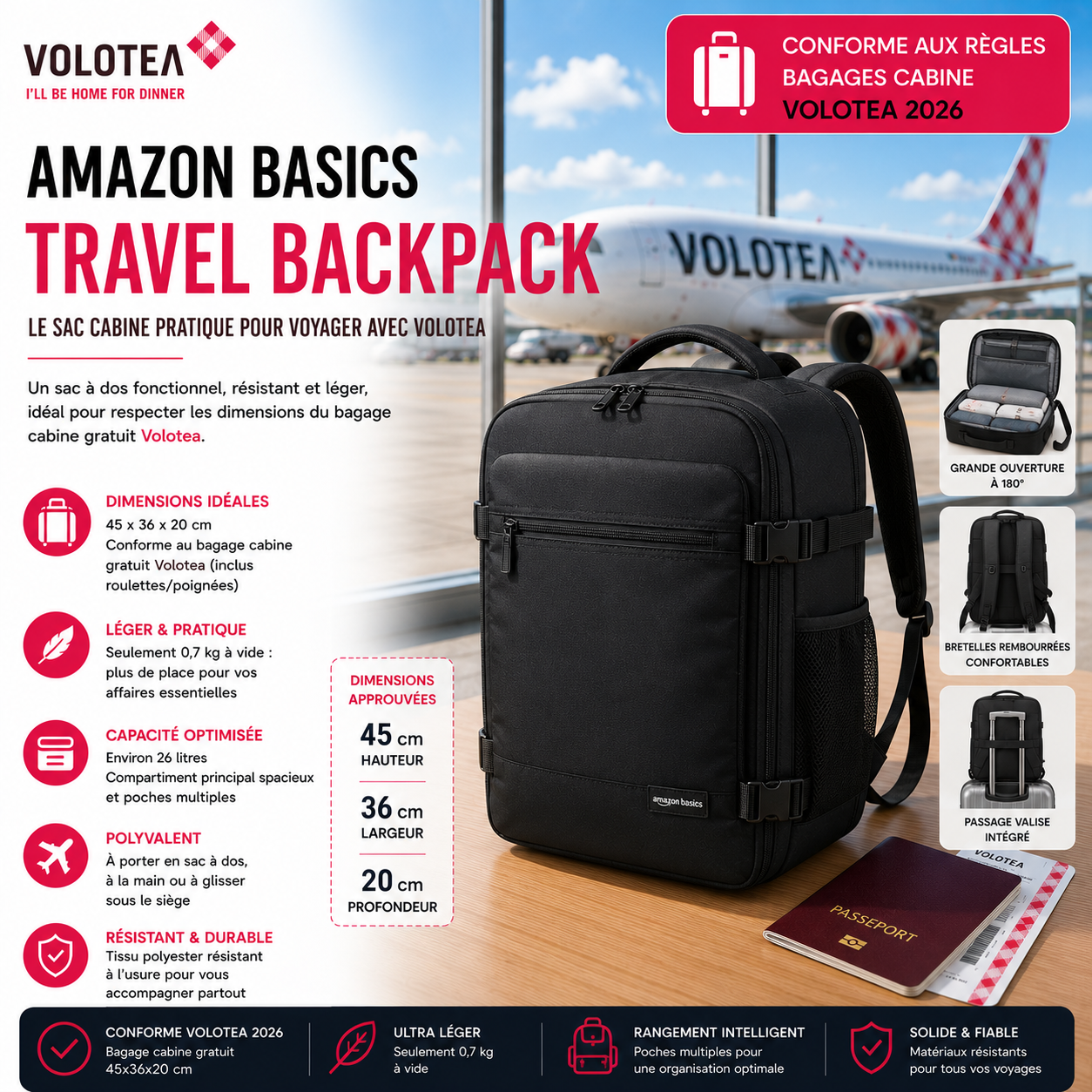 Amazon Basics sac cabine Volotea pas cher