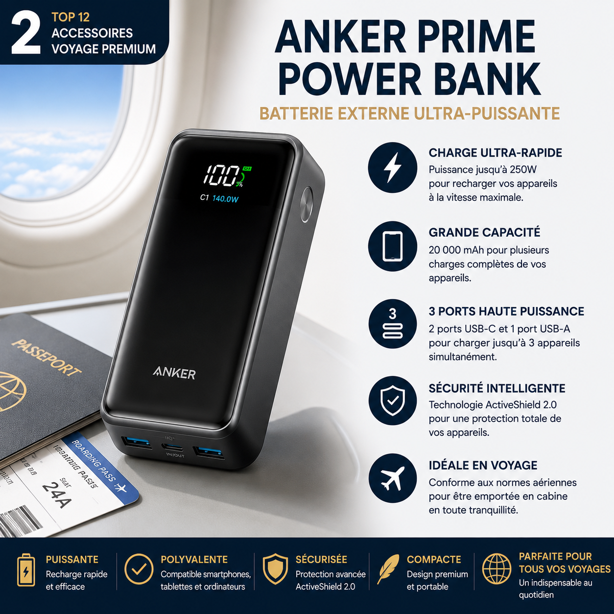 Batterie externe Anker Prime pour voyage en avion